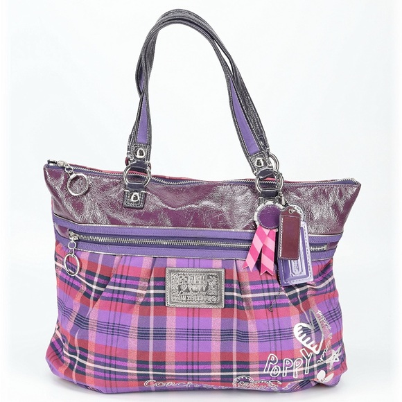 Coach Handbags - Coach Limited Edition Poppy Tartan Berry Plaid Large Glam Tote Bag
